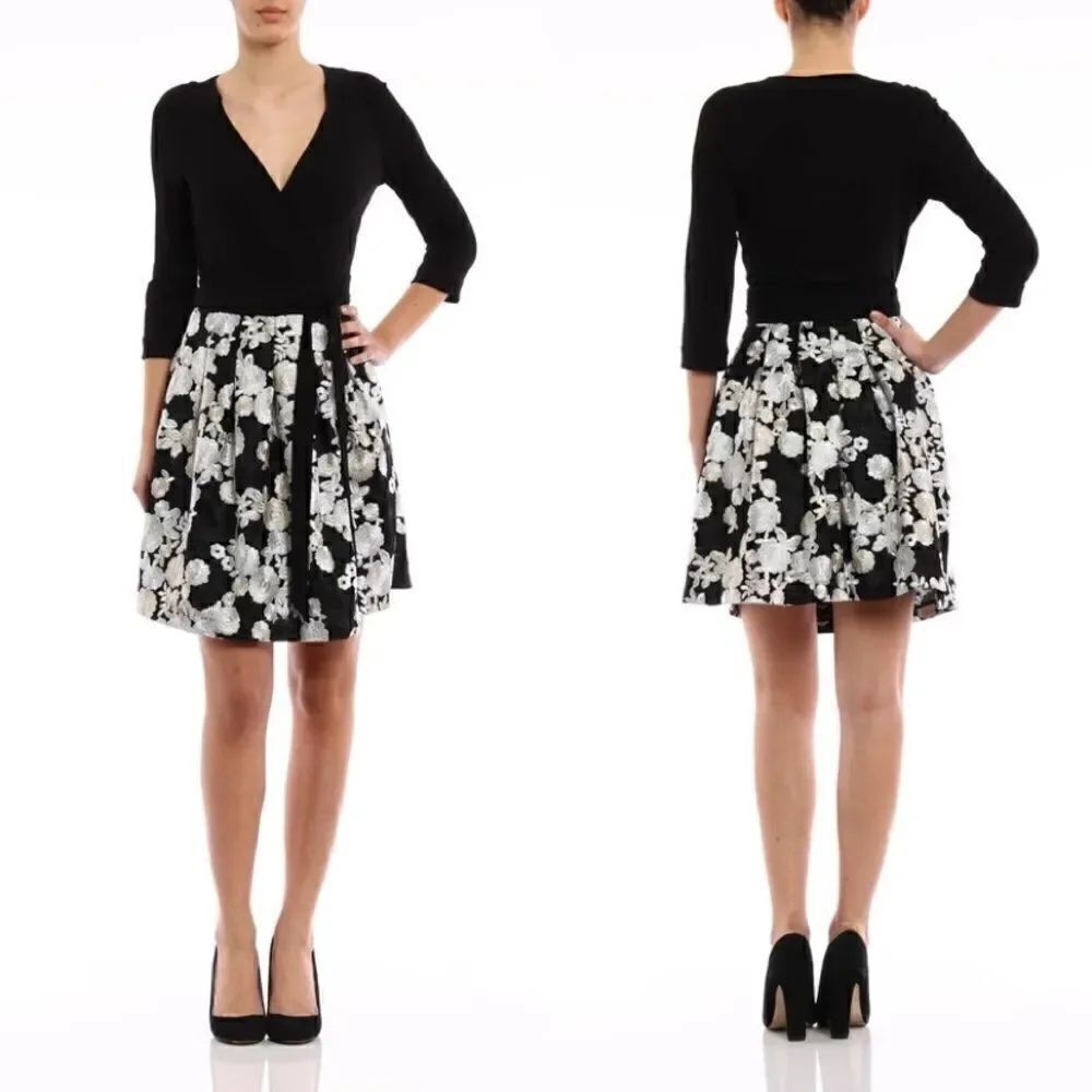 Diane Von Furstenberg Mini Dress Black Embroidered Floral Jewel Size 4